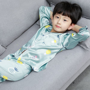 Childrens Summer Ice Silk Thin Cotton Silk Pajamas Home Clothes Set Boys Air Conditioning Suit Cartoon Style Sleepwear