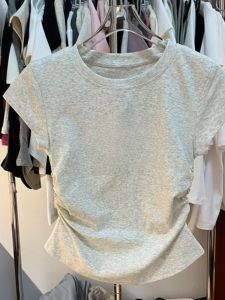 Girls Short Sleeve T-Shirt Summer Fashion Cartoon Puff Sleeve Pure Color Medium And Large Childrens Casual Fit Cotton Blend Top