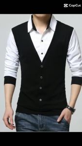 áo thun áo thun nam cổ tim phối giả gile . Chất lazong dày dặn mịn mát thích hợp mặc 4 mùa dễ phối đồ .Mã - H31