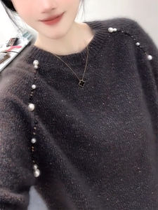 QINGNAER | Elegant Retro Shimmer Beaded Loose Large Size Womens Knitwear