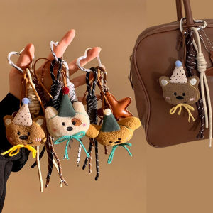 Y2k พู่ระย้าตุ๊กตาหมีทำจากอุปกรณ์ประดับโทรศัพท์ที่แขวนกุญแจกระเป๋ารถของประดับตกแต่งกระเป๋าแฟชั่นพวงกุญแจขนยาวตัวการ์ตูน