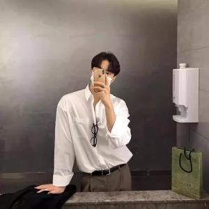 Blue Ice Silk Shirt Mens Summer Korean Style Junior Sun Protection Shirt Cleanfit Thin Long Sleeves Outwear