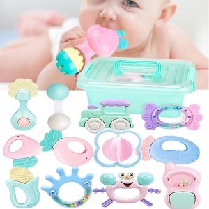 Baby Teether Rattles Toys 0-12 Months Newborn BPA Free Soft Silicon Chew Teether Toys Rattles Toy
