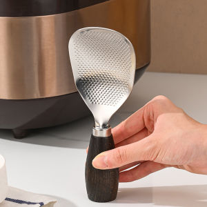 M.G.【Ready in Stock】 Non-stick Rice Spoon Stainless Steel Comfortable Wooden Handle Big Rice Paddle Dinner Utensils