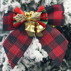 (5 Pcs/pack) 8cm Checkered Cloth Christmas Bow Xmas Tree Bell Bows Home Hair Accessories Tie Decoration Gift Packaging DIY Phone