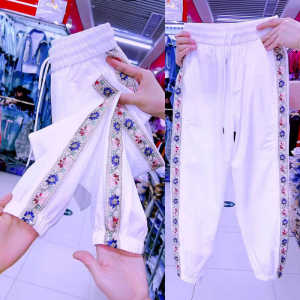 Quick Dry Chinese Style Womens Casual Loose Fit Nine Inch Summer Thin High Waist Trousers Harlan Pants Elastic Fiber