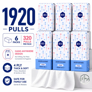 Kitchen Towel Tissue 6 x 320 Sheet Bundle Pack with Hangar Hook - 4 Ply Soft Texture & High Absorbent Tissue