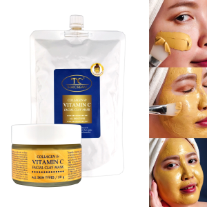 ไทยครีม มาร์คหน้า vit c วิตามินซี มาร์คคอลลาเจน มากส์หน้า clay mask thaicream collagen & vitamin c facial โคลนมาร์คหน้า