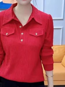 Best Selling Loose Temperament Half Open Shirt Western Style Versatile Spring and Autumn Womens Shirt High-End Slim Looking Fashion Tops