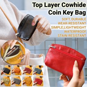 Top Layer Cowhide Coin Key Bag Anti-theft Coin Purse Case Portable Ultra-thin Pocket Money Pouch ID Credit Card Holder