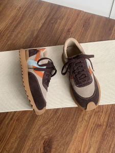 Leather Retro Womens Casual Sports Shoes Original Deqin Shoe College Style Color Block Dad Shoes Fashionable Knot Cross Strap