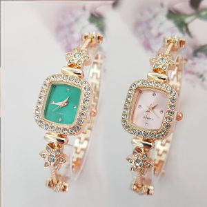 Elegant Pentagonal Flower Bracelet Watch for Women Diamond Inlaid Stainless Steel Strap Bangle Womens Casual Watches No Fade