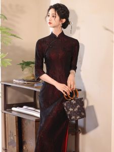 Váy Dài Tay Cạp Cao Phong Cách Cổ Điển Shanghai Cổ Điển Cho Phụ Nữ Trung Niên Mùa Thu Xuân 2025 Váy Dài Tay Cạp Cao