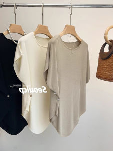 Slimming Effect Knitted Pullover Short Sleeve T-Shirt Womens Fashion Korean Style Uniform Color Design Summer Top