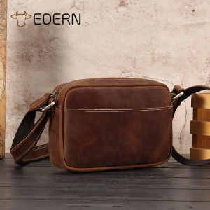 EDERN New Crazy Horse Leather Shoulder Bag for Men Retro Fashion Small Messenger Bag Sling Bag Genuine Cowhide Mens Crossbody Bags