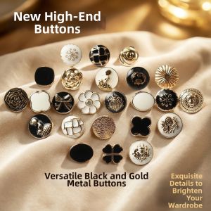 TEKANAI | Round Small Versatile Shirt Buttons Black Gold Metal