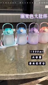 1300ml 2000ml Cute Water Bottle with Straw Sticker Botol Air Plastic Portable BPA Free Scale Bottle Outdoor
