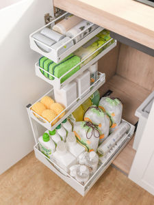 Modern Iron Chrome Plating Single Layer Drawer Type Sink Basket for Kitchen Side Loading Wall Mounted Storage Cabinet