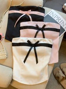 GUZILIAN | Sweet Bow Strap Camisole Padded Crop Top