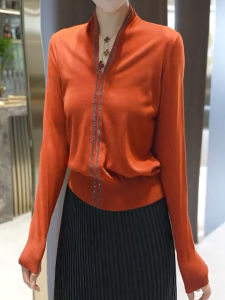 SUOXIMENG | Large Size Orange V-Neck Sequin Long Sleeve Knitwear Womens Fashion Trend Vintage Style Autumn New Arrival Moisture Wicking