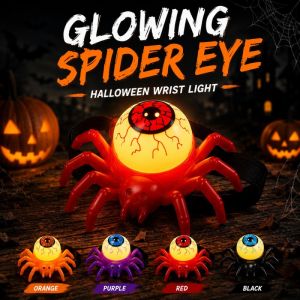 Halloween Glowing Spider Wristband 3D Eye Design Warm Yellow Light PVC Shell Elastic Strap Party Trick Treat Prop