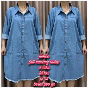 DRESS JEANS JUMBO POLOS BAHAN JEANS PREMIUM (LEMBUT) DIJAMIN BAHAN BAGUS DAN JUMBO (KETERANGAN LD ADA DI FOTO)