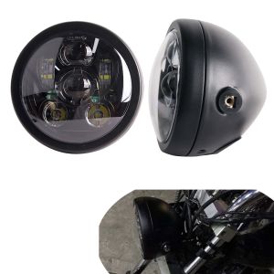 Black 6.5" LED Motorcycle Retro Headlight Hi&Lo Beam Bulb Round Head Light For Harley Sportster Cafe Racer Bobber Honda Yamaha