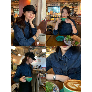 Pusumede Blue Retro Denim Shirt Womens Spring Clothes 2024 New Hong Kong Style Casual Long Sleeve Shirt Tops