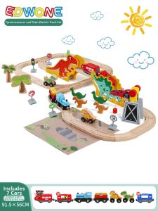 EDWONE | Educational Wooden Dinosaur Railway Construction Blocks Toys