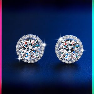 Six-Claw Platinum Simulated Diamond Ear Studs Moissanite Earrings Flashy White Gold Fashionable Womens Jewelry Accessories