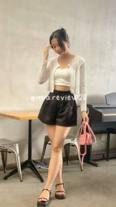 Áo thun Cadigan croptop mỏng chất ren viền sóng EVO-2706