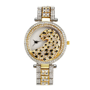 MissFox | MISSFOX Women Quartz Watch Fashion Bling Casual Ladies Watches Female Quartz Gold Watch Crystal Diamond Leopard For Women Clock