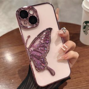 Luxurious Sandflow Butterfly Phone Case for Apple 15 pro Max Full Cover Shockproof Protection Transparent Silicone New Model 12 Net Red