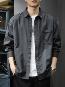 Fall Fashion Urban Mens Long Sleeve Cotton Shirt Loose Casual Commute Jacket American Retro Style Breathable Comfortable Shirt