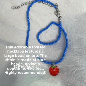 Cute Fresh Small Tomato Pendant Fruit Necklace Women Simple High-End Sweet Match All Clamp Clavicle Chain Fashion Jewelry