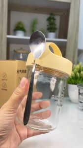 Tumbler Kaca Tebal Tempat Oatmeal Free Sendok Mug Serbaguna Tempat Sarapan Traveling Oatlo