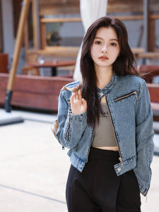 Retro Mid-Length Denim Jacket Womens Anti-Aging Design Unique Small Size Top Spring Autumn New Style Polo Collar Loose Fit