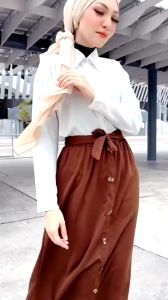 MK Womens Maxi Skirts High Waist Ribbon Belt A Line Button Muslimah Long Skirt Panjang Perempuan [S32/220]