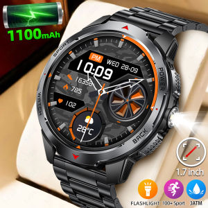 LIGE | LIGE Smartwatch For Men Bluetooth Call 1100mAh Large Battery Heart Rate Health Monitor LED Flashlight Compass Sports Smart Watch