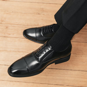 Mens Oxford Shoes Square Head British Style Business Casual Breathable Three Buckle Groom Wedding Shoes Increased Height