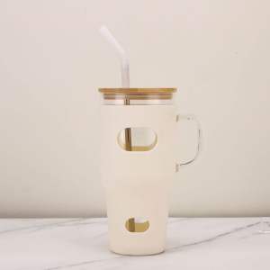 大容量玻璃杯高颜值新款32oz玻璃吸管杯高硼硅汽车杯带手柄冰霸杯