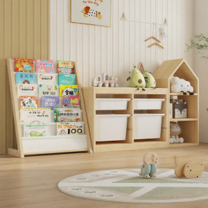 LIWAN | Durable Wood Bookshelf Washable Fabric Children Bookcase