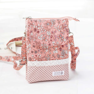 Womens Summer All-match Fabric Leisure Vertical Phone Bag with Coin Pocket Zipper