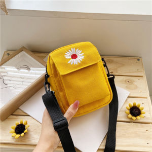 Túi đeo chéo nữ Cute vải canvas dáng vuông nhỏ đẹp giá rẻ hoa cúc thời trang đựng điện thoại đồ trang điểm đẹp LX231