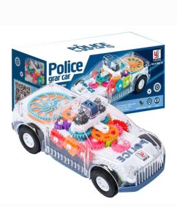 Glowing Transparent Gear Police Car with Music and Flashing Lights for Childrens Toys [Free Battery]