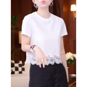 Black Lace Trim Hollow-out Short-sleeve T-shirt
