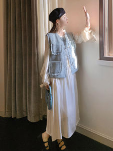 French Style Vest And Dress Set Womens Autumn 2025 New Fashion Long Skirt Two-Piece Set High Waist A-Line Silhouette Button Detail