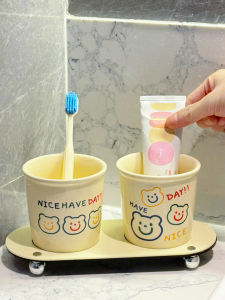 Ceramic Couple Dental Cup Set Adorable Bathroom Wash Cup with Tray Cute Cartoon Style Home Personal Care Tools Ceramic Cups