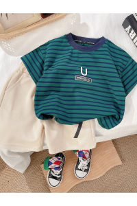 ชุดเสื้อผ้าใหญ่สำหรับดูกลั่งของเด็ก ครึ่งแขนลายทางของเด็ก รวม 5 ประเภทเสื้อผ้ายืดสยาม และกางเกงขายสั้นสำหรับฤดูร้อน