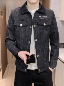 HENGYUANXIANG | Fashionable Printed Collar Mens Jacket Spring Autumn Casual Wear Polyester Fiber Long Sleeve Single Button Decoration Street Style